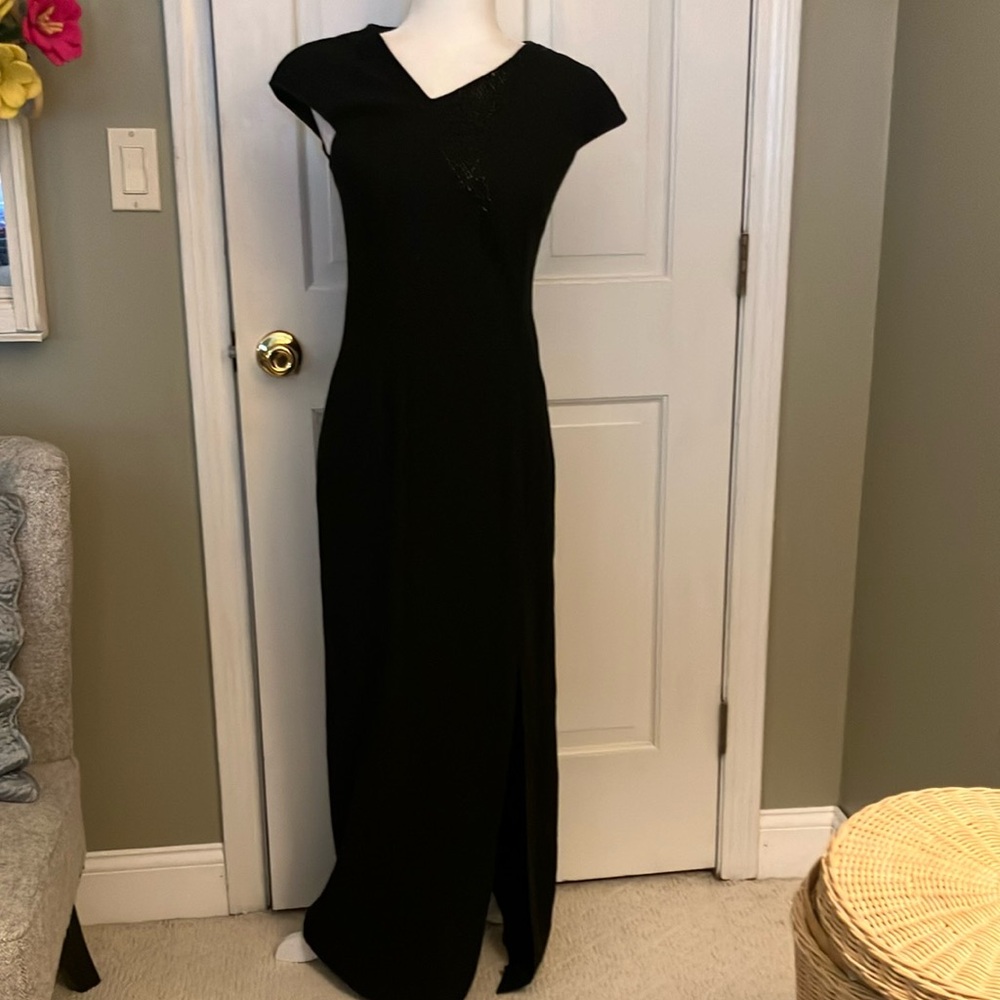Vintage Rimini black tie formal long fitted beaded dress chic classic art deco 4